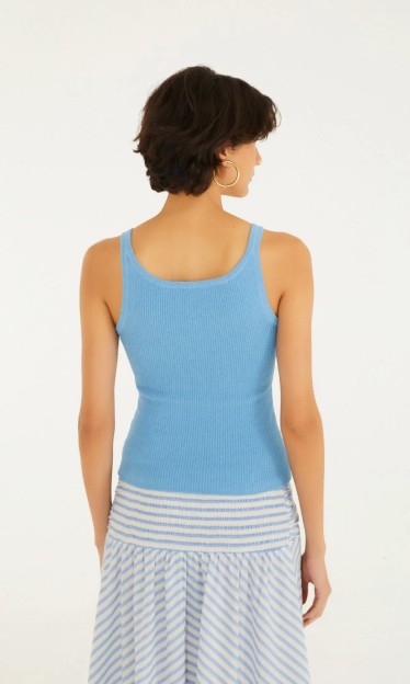 Regata Tricot Canelado Farmrio Azul Ref 15569