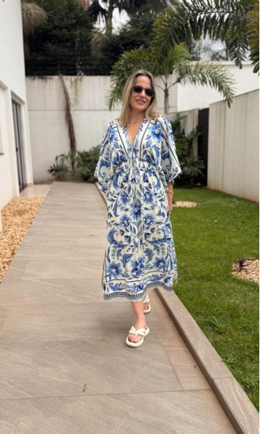 Vestido Longo Manga Natalia Farm Ref 16268