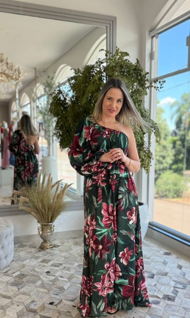 Vestido Longo Ombro Só Estampado Lineia Farm Ref 14867