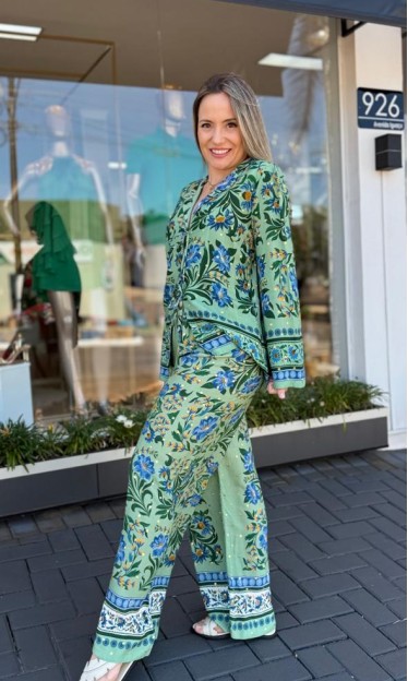 Blusa Amarração Estampada Azulejo Florido Farm Ref 14869