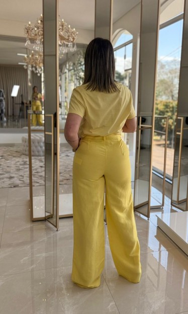Calça Reta Linho Amarelo Sommer