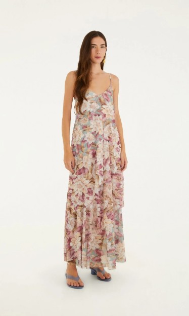 Vestido Camadas Tule Estampado Serena Farm Ref 15377