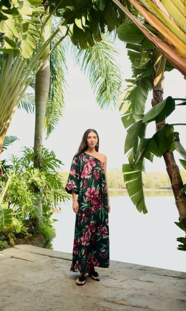 Vestido Longo Ombro Só Estampado Lineia Farm Ref 14867