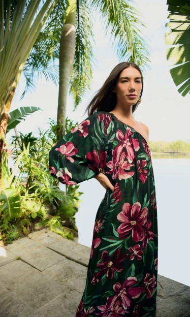 Vestido Longo Ombro Só Estampado Lineia Farm Ref 14867