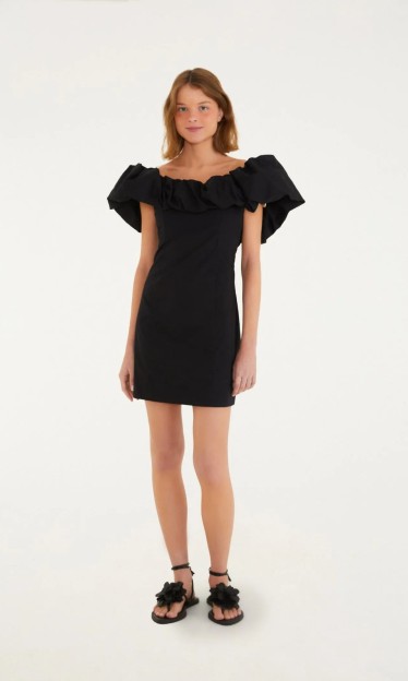 Vestido Curto Bufante Preto Farm Ref 14900