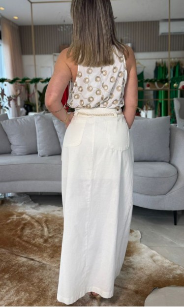 Saia Super Midi Cintura Alta Branca Lança Perfume Ref 14980