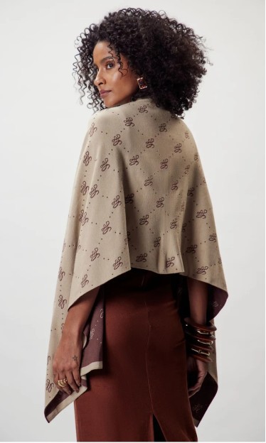 Cachecol Jacquard Flor De Lis Marrom Ref 16700