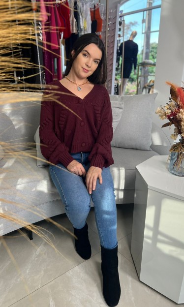 Cardigan Em Tricô Texturizado - Vinho