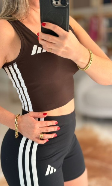 Top Treino Três Listras Marrom Adidas Ref 16838