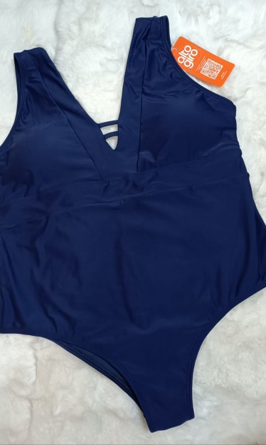 Maiô Plus Size Decote V Azul Marinho Alto Giro Ref 16238