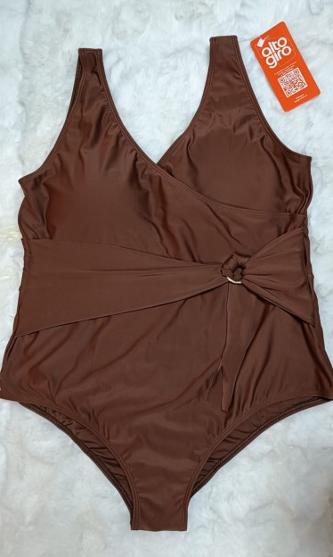 Maiô Plus Size Transpassado Com Argola Marrom Alto Giro Ref 15815