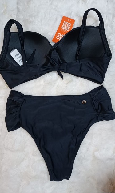 Biquíni Plus Size Transpassado Estampado Preto Alto Giro Ref 16230