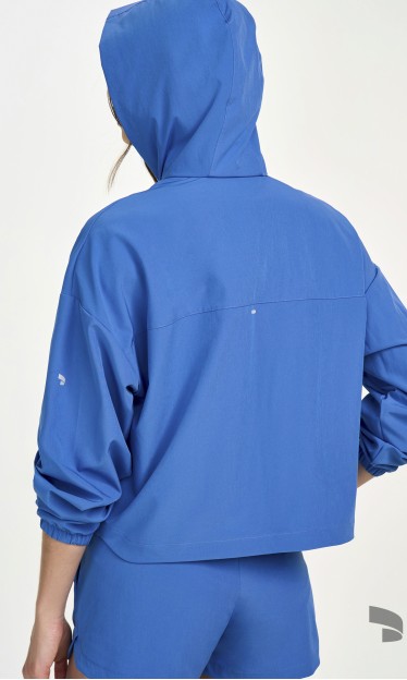 Jaqueta Cropped Com Capuz E Bolsos Azul Alto Giro Ref 13840