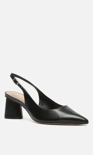Scarpin Preto Couro Bico Fino Slingback Arezzo Ref 13342