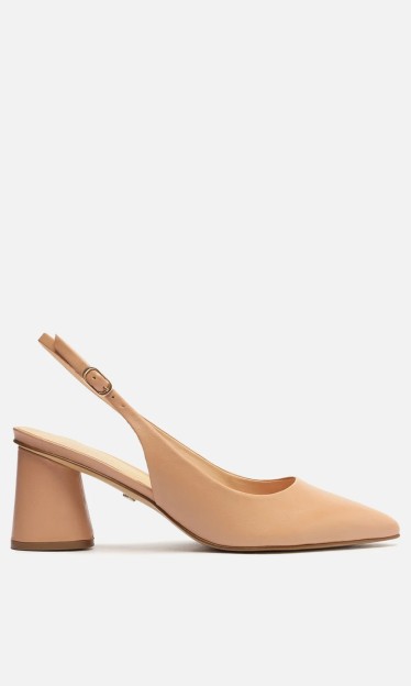 Scarpin Arezzo Nude Couro Salto Geométrico Slingback