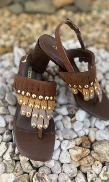 Sandália Salto Baixo Camurçado Marrom Arezzo Ref 15020