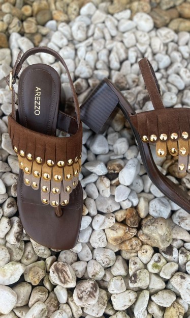 Sandália Salto Baixo Camurçado Marrom Arezzo Ref 15020