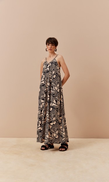 Vestido longo estampado corda decote CaCay Ref 13379