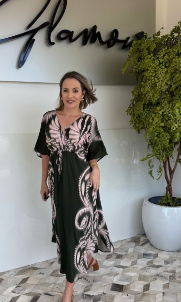 Vestido midi Mônica estampado CaCay Ref 13257