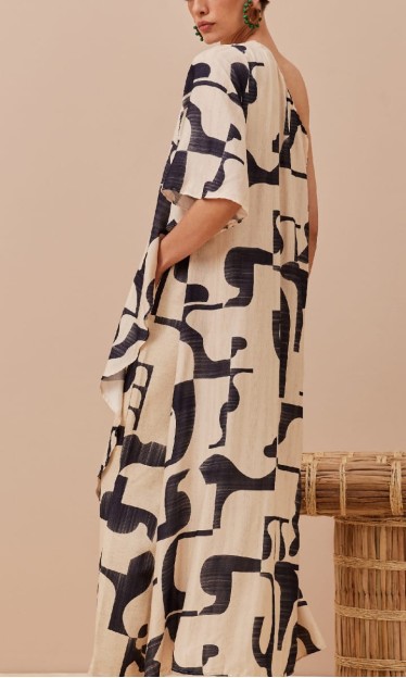Vestido Veste Alongada Assimétrica Estampada CaCay Azul Ref 13923