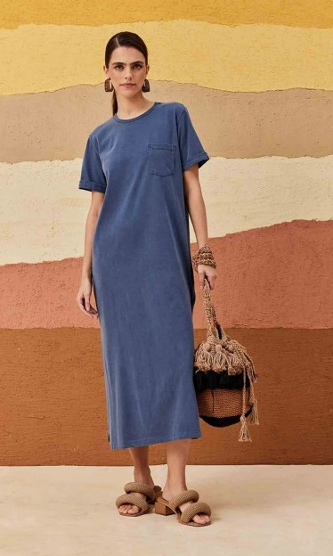 Vestido Midi Bolsinho Estonado Cacay Ref 13849