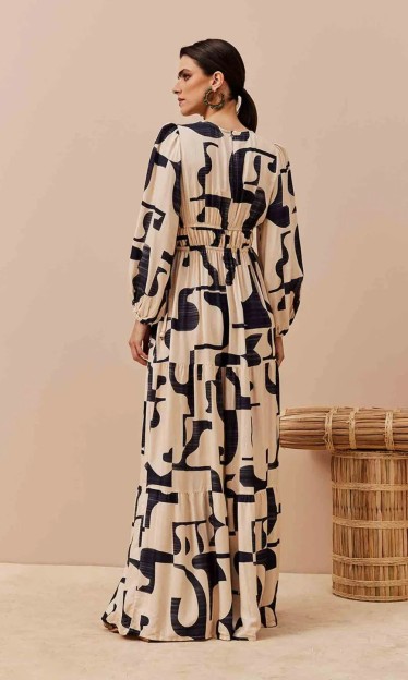 Vestido Longo Decote Profundo Com Tuneis CaCay Ref 14434