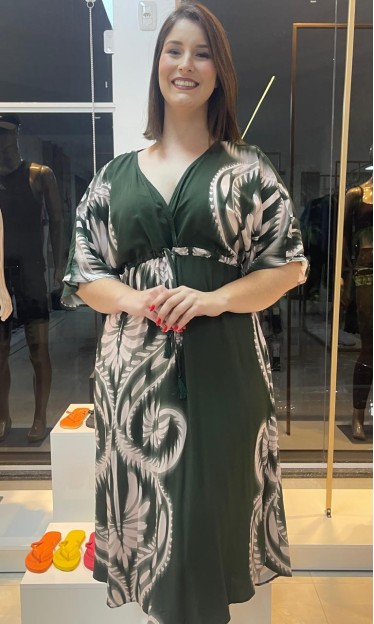 Vestido midi Mônica estampado CaCay Ref 13257