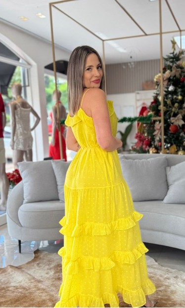Vestido Babados Carlota Costa Amarelo Ref 13091