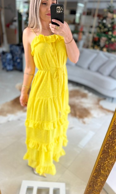 Vestido Babados Carlota Costa Amarelo Ref 13091