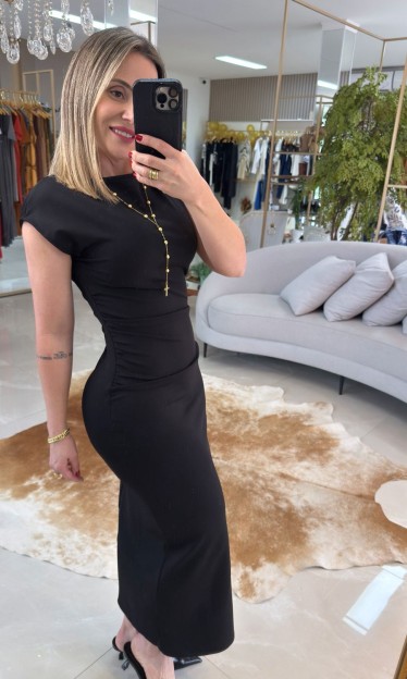 Vestido De Malha Preto Carlota Costa Ref 16021