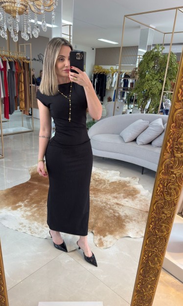 Vestido De Malha Preto Carlota Costa Ref 16021