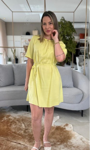 Vestido Curto Acetinado Amarelo Lima Carlota Costa Ref 16049