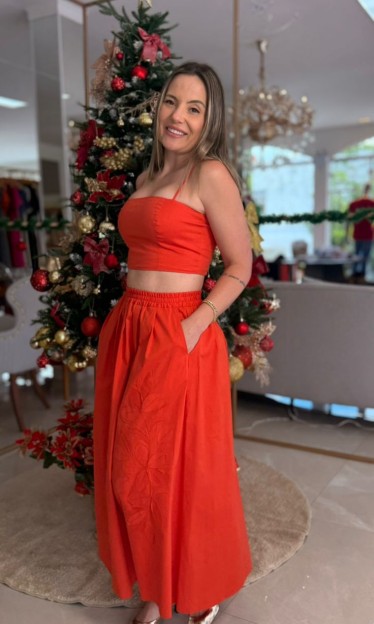 Coordenado Top E Saia Carlota Costa Vermelho Ref 11889
