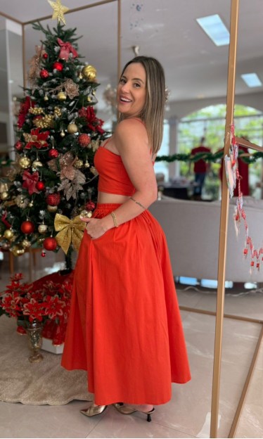 Coordenado Top E Saia Carlota Costa Vermelho Ref 11889