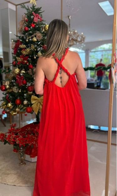 Vestido Midi Amplo Vermelho Carlota Costa Ref 12622