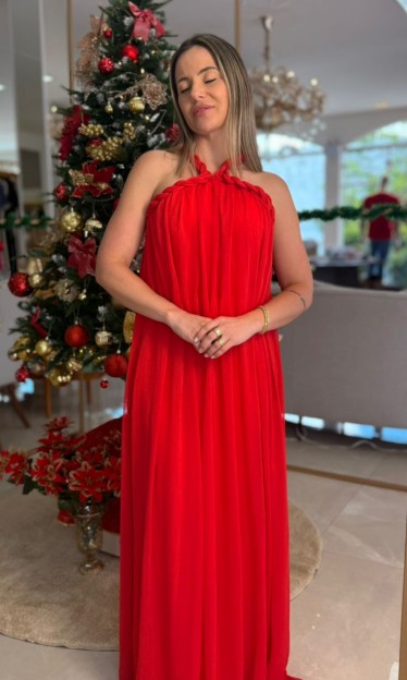 Vestido Midi Amplo Vermelho Carlota Costa Ref 12622