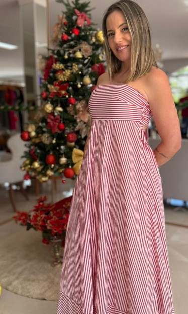 Vestido Listras Vermelho Carlota Costa Ref 15051