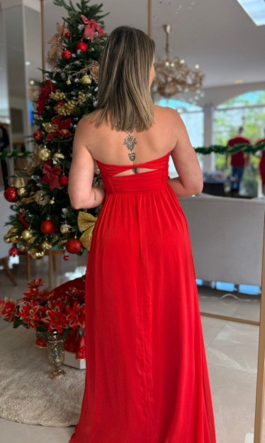 Vestido Fluido Vermelho Detalhe Frontal Carlota Costa Ref 16174