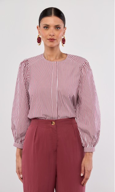 Blusa listrada com pregas Carlota Costa Ref 13319