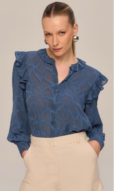 Blusa Fluida Babados Carlota Costa Azul Ref 13666