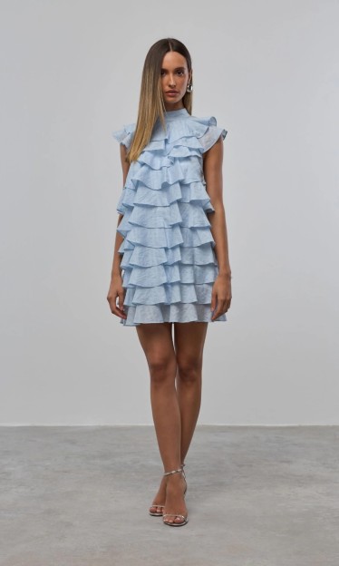 Vestido Com Babados Azul Carlota Costa Ref 14769