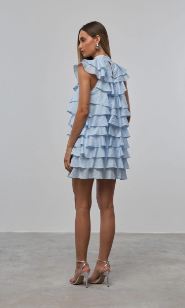 Vestido Com Babados Azul Carlota Costa Ref 14769