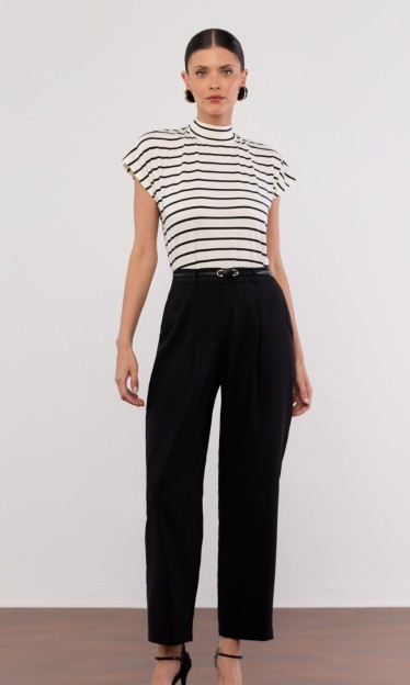 Calça com Cinto Preta Carlota Costa Ref 13495
