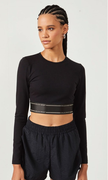 Blusa Cropped Mangas Longas Preto Colcci