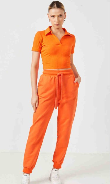 Blusa Cropped Com Gola Canelada Laranja