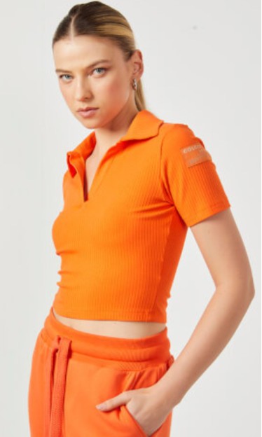 Blusa Cropped Com Gola Canelada Laranja