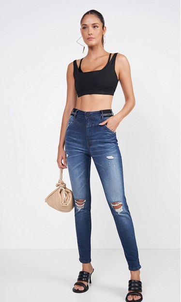 Calça Jeans Skinny Sport Destroyed