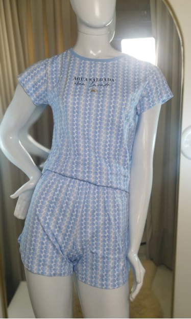 Short Doll Manga Curta Corações Azul