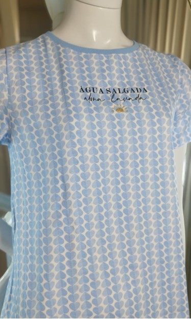 Camisola Manga Curta Azul "Agua Salgada Alma Lavada " 