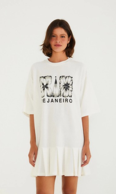 Vestido Curto Pregas Rio Flor Off White Farm Ref 15091